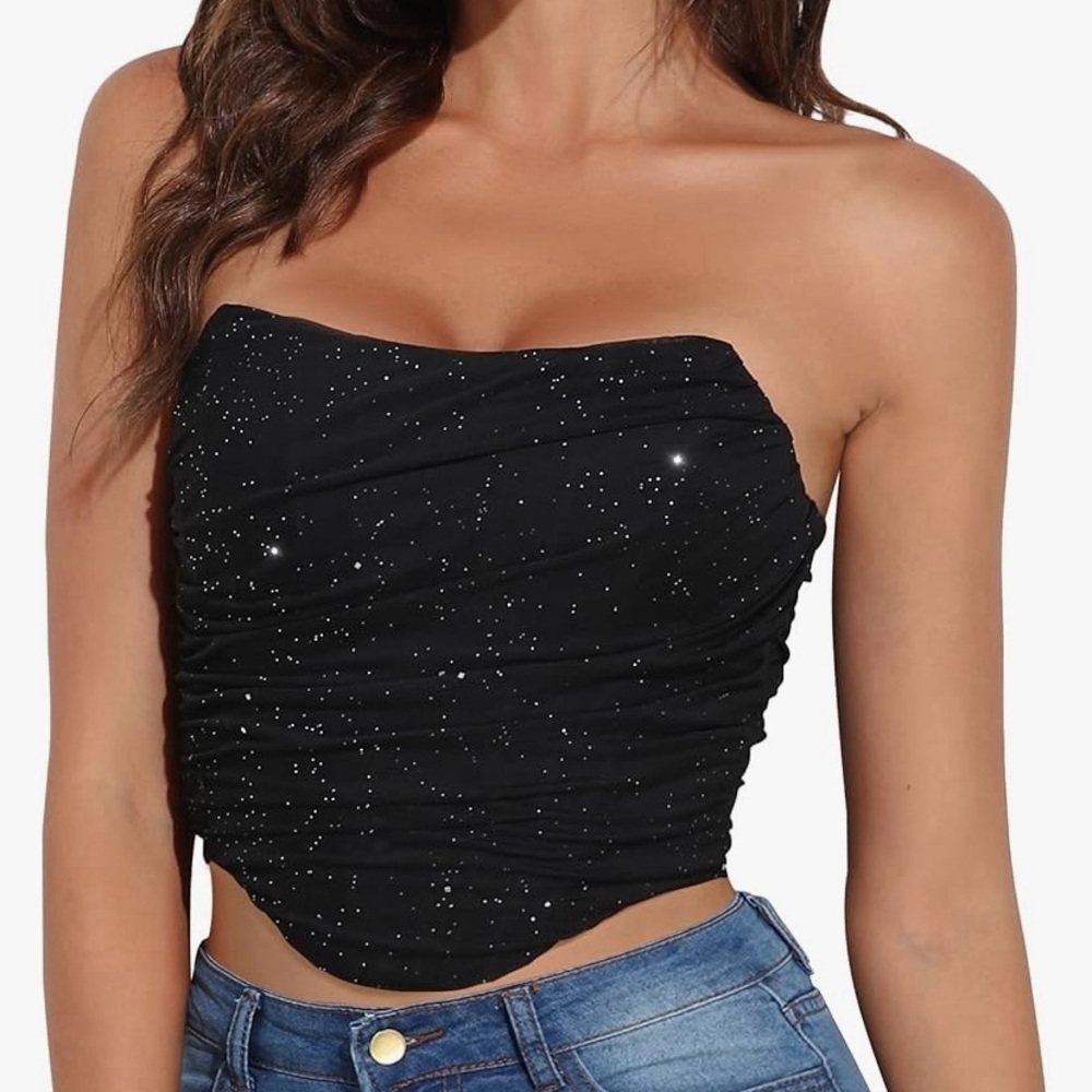Shiny Black Corset Crop Top